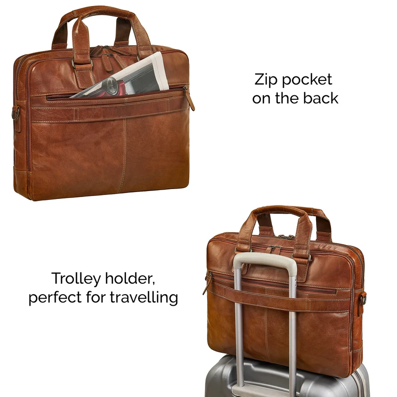"Oslo" Laptoptasche 15.6 - 18 Zoll Herren Leder mit zwei Laptopfächern