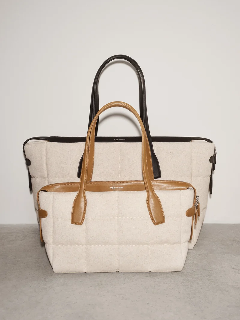 Tela Tote Small Natural Black Canvas