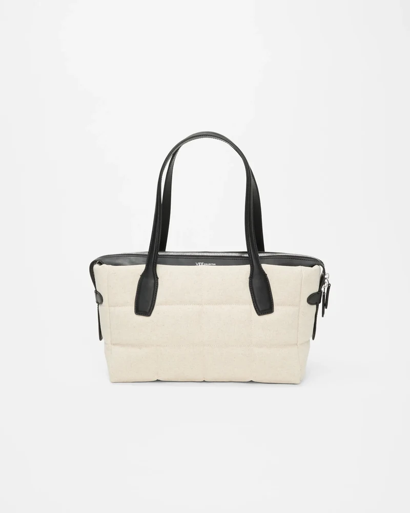 Tela Tote Small Natural Black Canvas