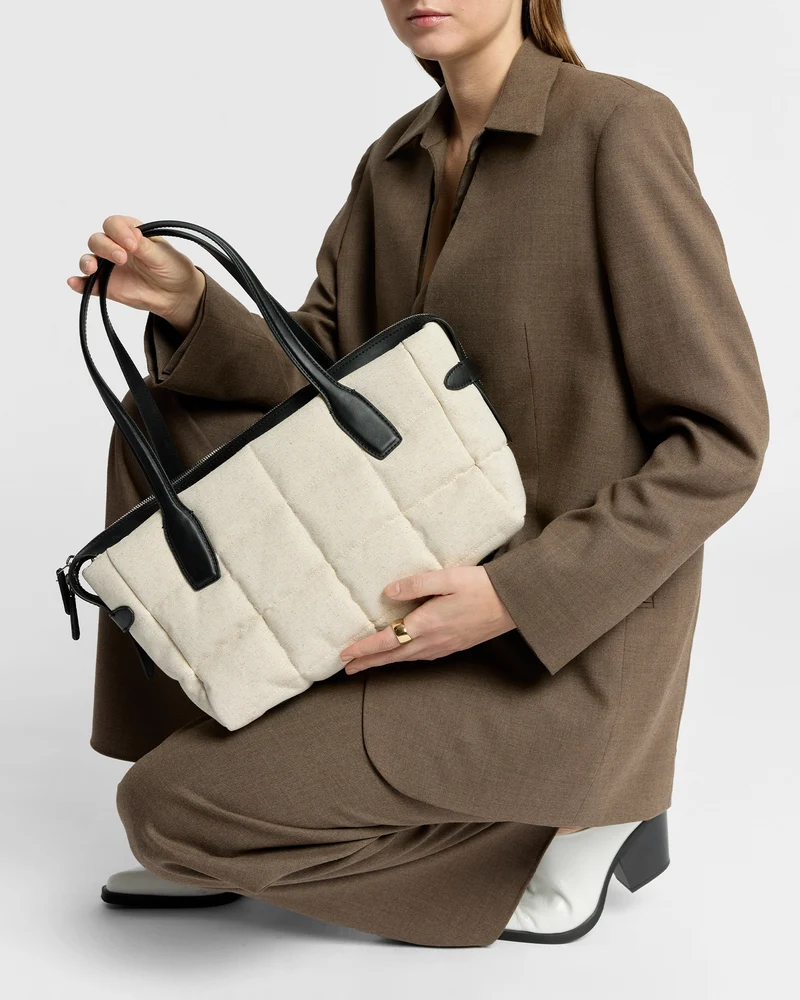 Tela Tote Small Natural Black Canvas
