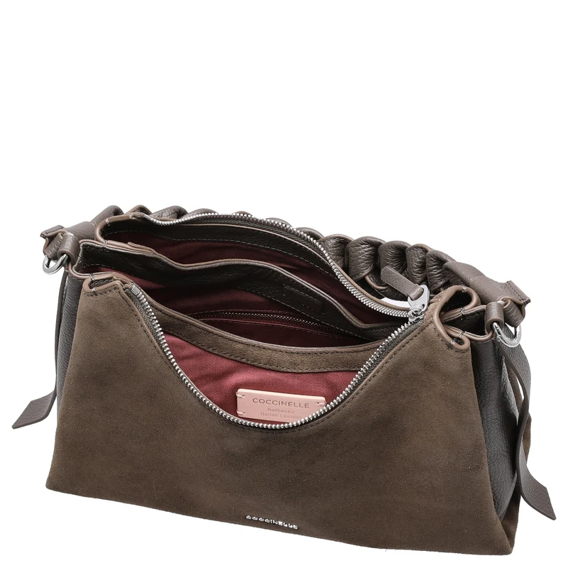 Coccinelle Boheme Suede Bimaterial - Schultertasche 30 cm (fango/fango)