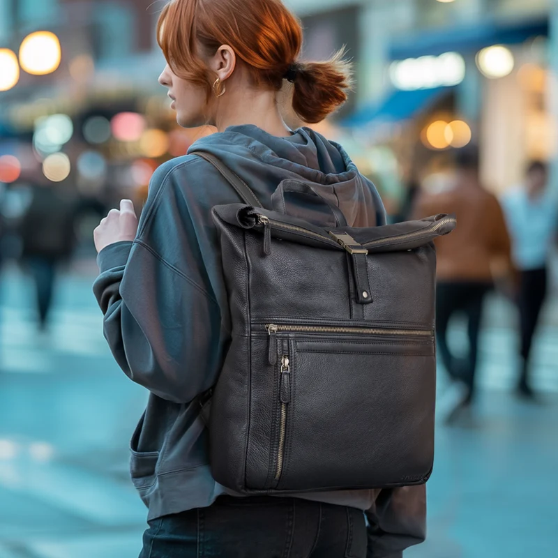 "Leya" Rolltop Rucksack Damen Leder Laptop-Fach 15.6 | 16 | 17 Zoll