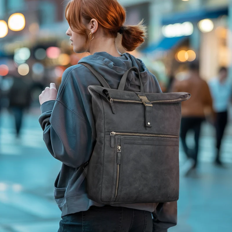 "Leya" Rolltop Rucksack Damen Leder Laptop-Fach 15.6 | 16 | 17 Zoll
