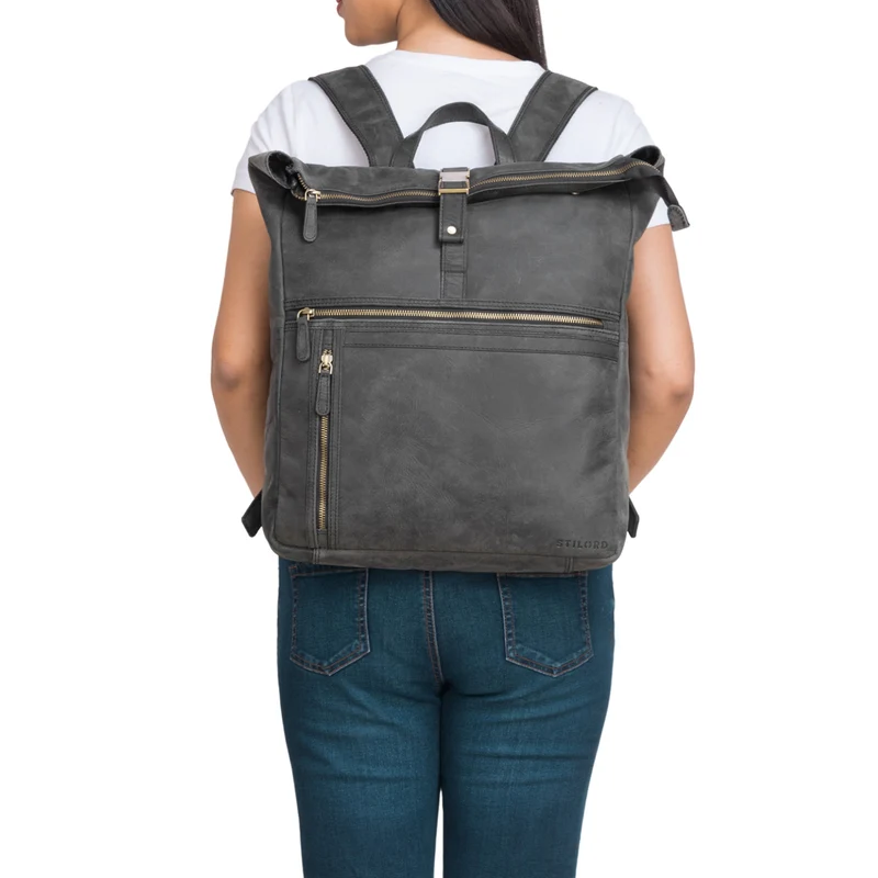 "Leya" Rolltop Rucksack Damen Leder Laptop-Fach 15.6 | 16 | 17 Zoll