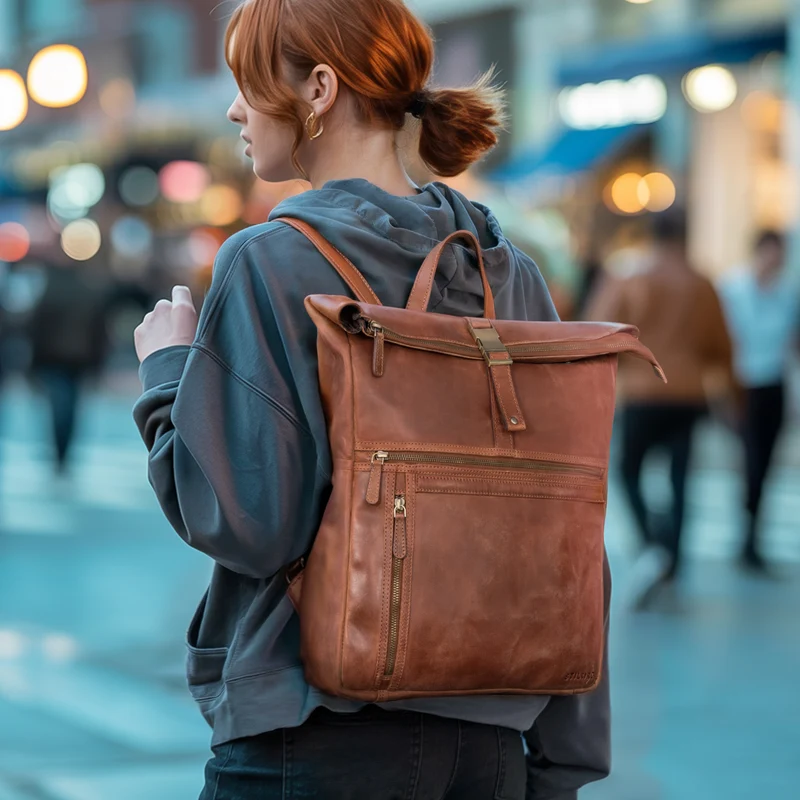 "Leya" Rolltop Rucksack Damen Leder Laptop-Fach 15.6 | 16 | 17 Zoll