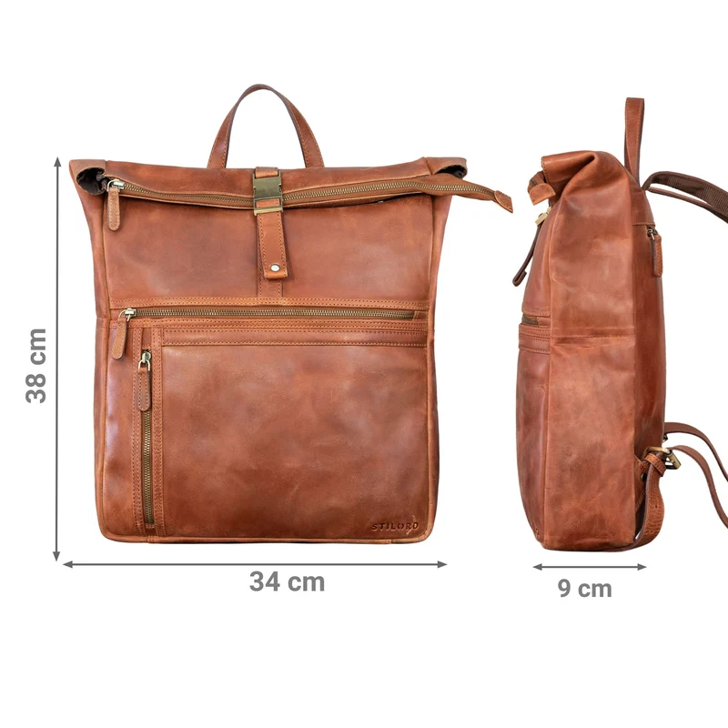 "Leya" Rolltop Rucksack Damen Leder Laptop-Fach 15.6 | 16 | 17 Zoll
