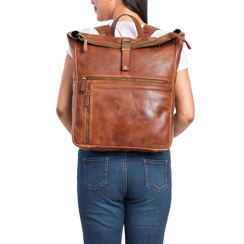 "Leya" Rolltop Rucksack Damen Leder Laptop-Fach 15.6 | 16 | 17 Zoll
