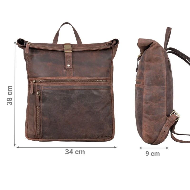 "Leya" Rolltop Rucksack Damen Leder Laptop-Fach 15.6 | 16 | 17 Zoll