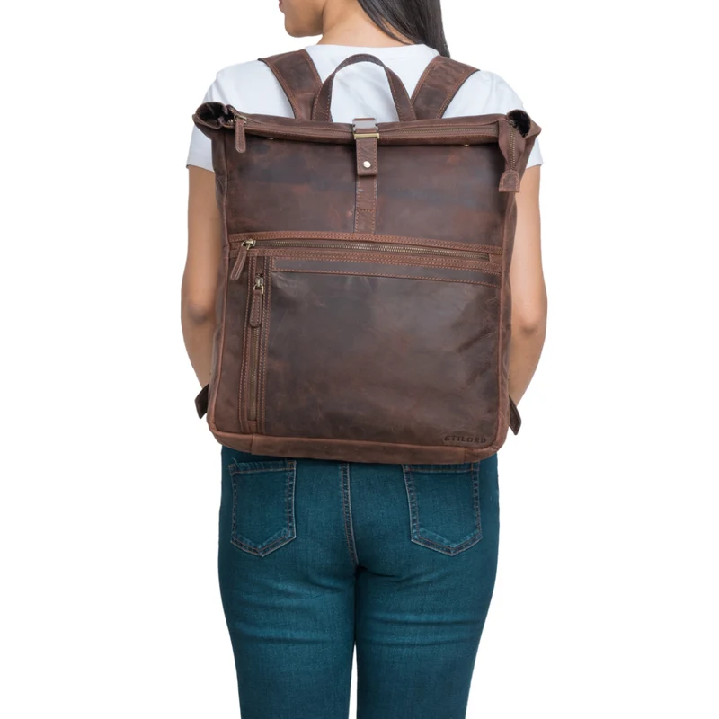 "Leya" Rolltop Rucksack Damen Leder Laptop-Fach 15.6 | 16 | 17 Zoll