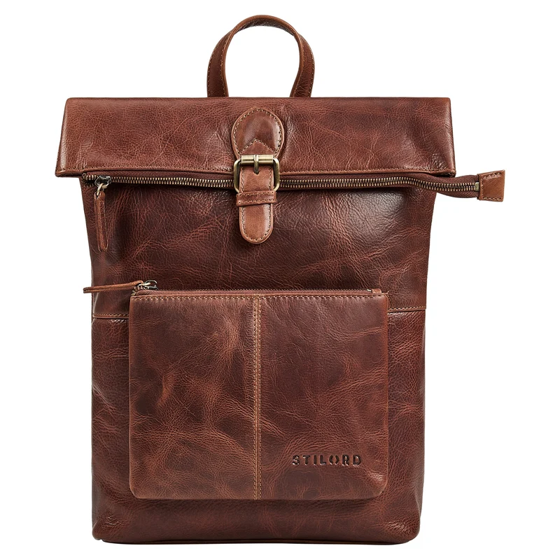 "Niagara" Leder Rolltop Rucksack Damen für 13,6 Zoll Laptops DIN A4