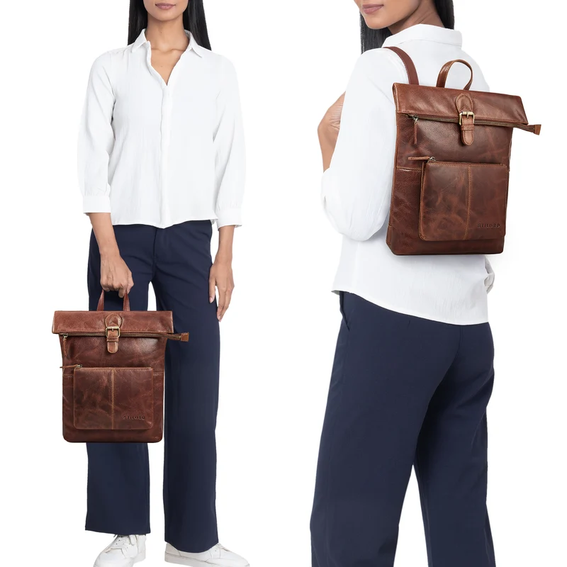"Niagara" Leder Rolltop Rucksack Damen für 13,6 Zoll Laptops DIN A4