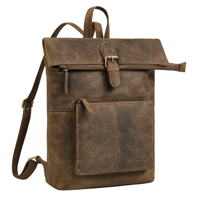 "Niagara" Leder Rolltop Rucksack Damen für 13,6 Zoll Laptops DIN A4