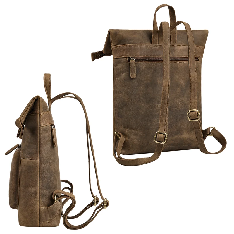 "Niagara" Leder Rolltop Rucksack Damen für 13,6 Zoll Laptops DIN A4