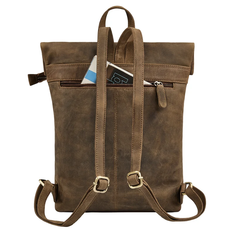 "Niagara" Leder Rolltop Rucksack Damen für 13,6 Zoll Laptops DIN A4