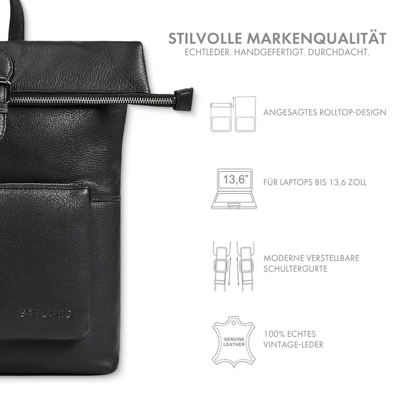 "Niagara" Leder Rolltop Rucksack Damen für 13,6 Zoll Laptops DIN A4