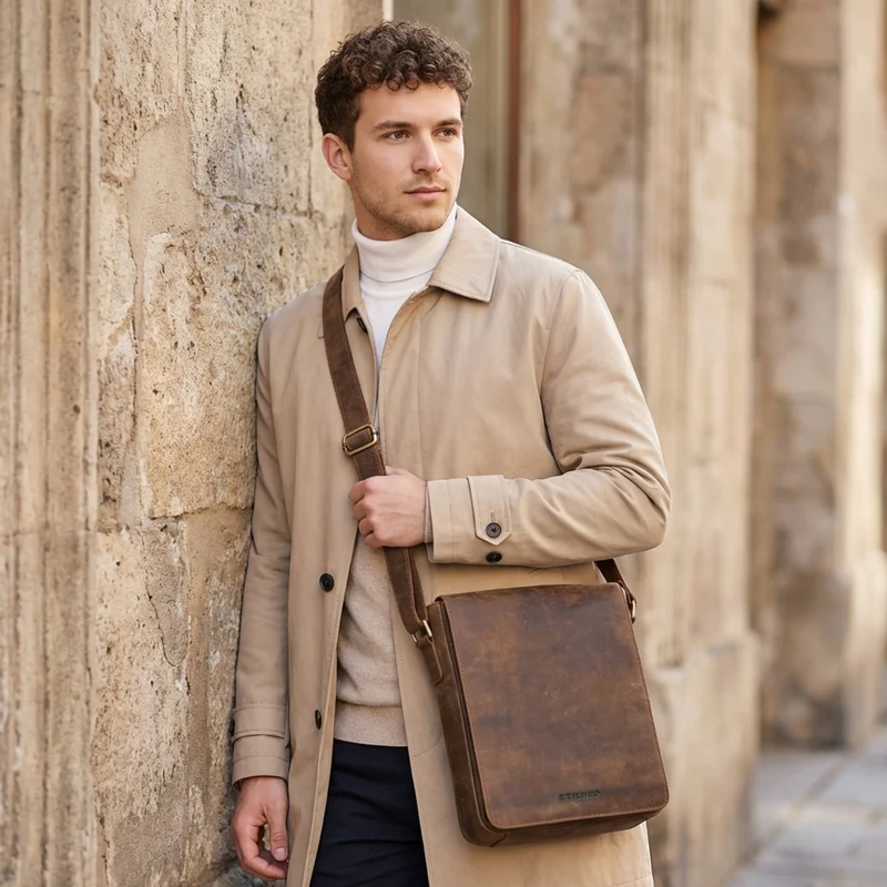 "Cosmo" Vintage Ledertasche Herren Umhängetasche Groß