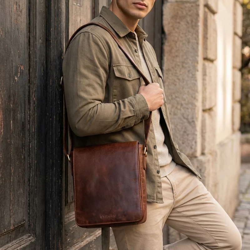 "Cosmo" Vintage Ledertasche Herren Umhängetasche Groß