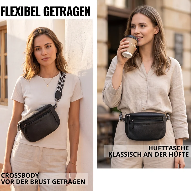"Iowa" Crossbody Bag Damen Leder 2 in 1 Leder Bauchtasche