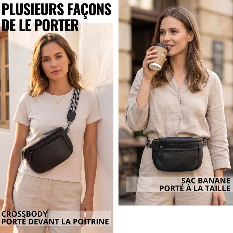 "Iowa" Crossbody Bag Damen Leder 2 in 1 Leder Bauchtasche