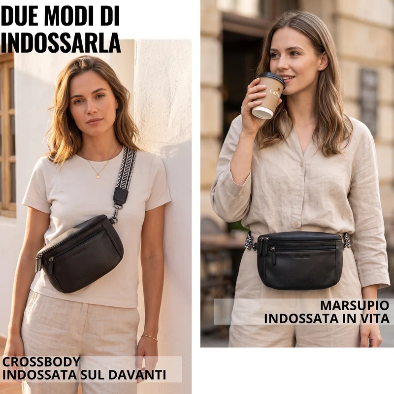 "Iowa" Crossbody Bag Damen Leder 2 in 1 Leder Bauchtasche