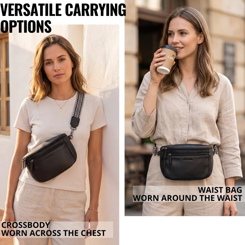 "Iowa" Crossbody Bag Damen Leder 2 in 1 Leder Bauchtasche