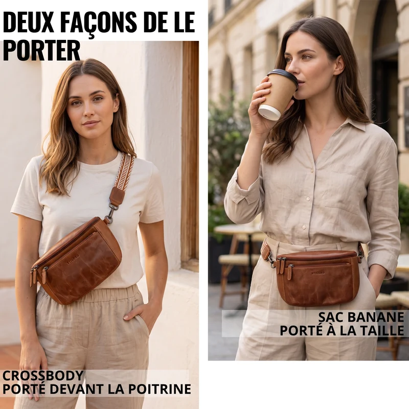 "Iowa" Crossbody Bag Damen Leder 2 in 1 Leder Bauchtasche