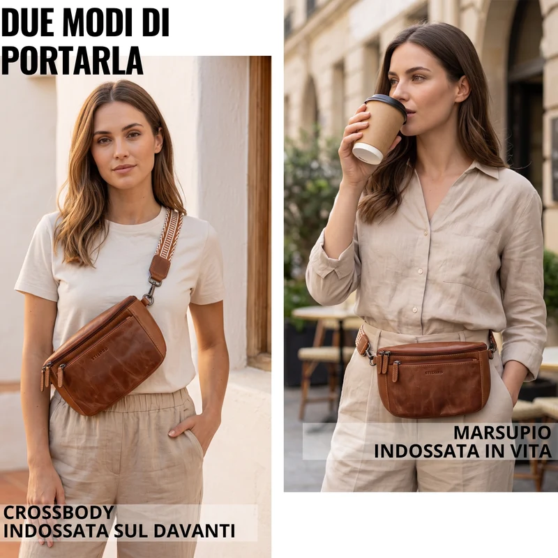 "Iowa" Crossbody Bag Damen Leder 2 in 1 Leder Bauchtasche