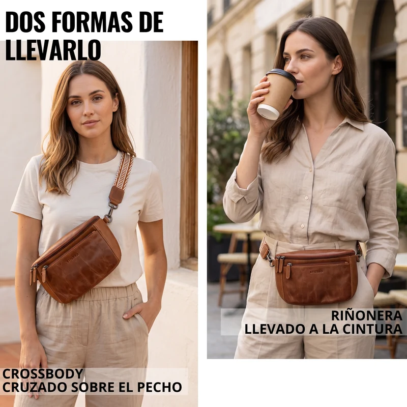 "Iowa" Crossbody Bag Damen Leder 2 in 1 Leder Bauchtasche