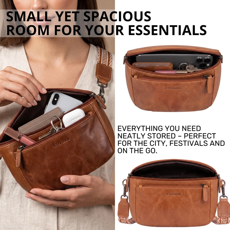 "Iowa" Crossbody Bag Damen Leder 2 in 1 Leder Bauchtasche