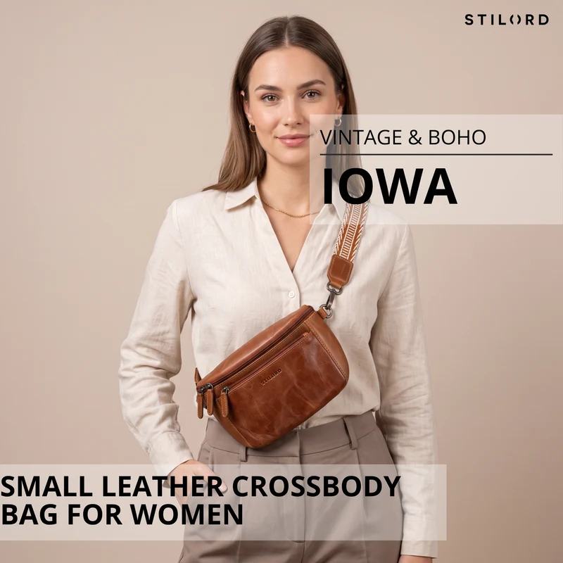 "Iowa" Crossbody Bag Damen Leder 2 in 1 Leder Bauchtasche