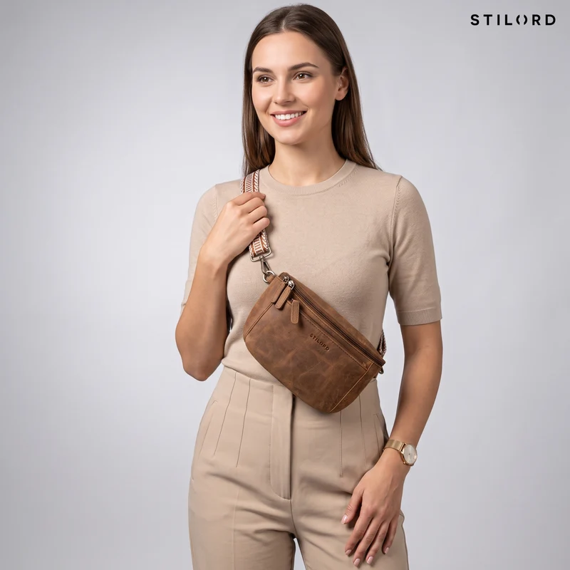 "Iowa" Crossbody Bag Damen Leder 2 in 1 Leder Bauchtasche