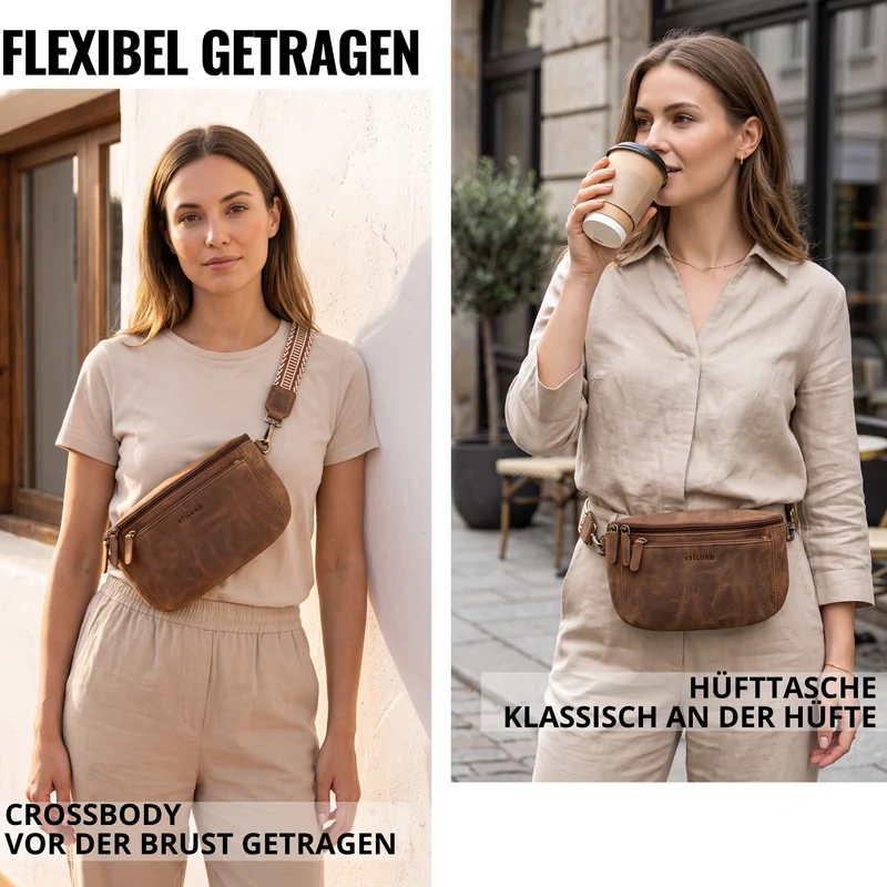 "Iowa" Crossbody Bag Damen Leder 2 in 1 Leder Bauchtasche