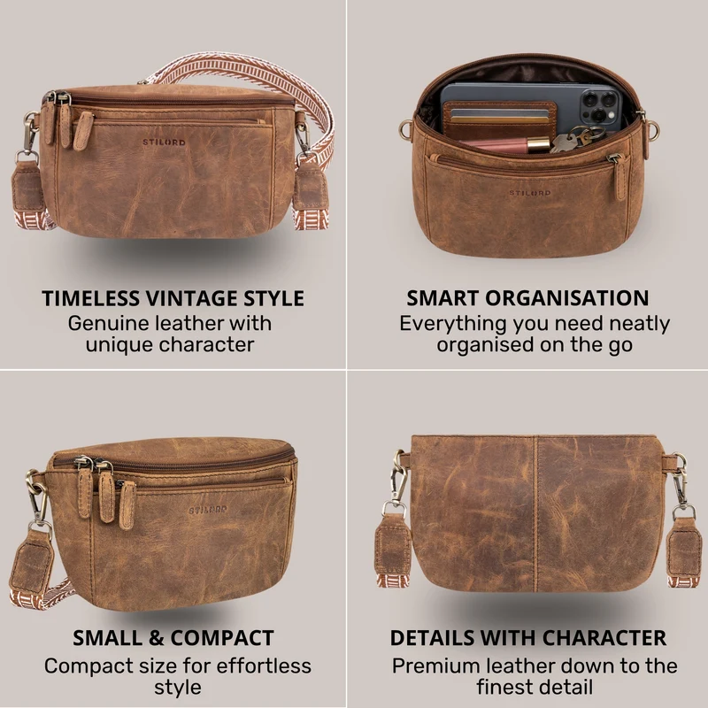"Iowa" Crossbody Bag Damen Leder 2 in 1 Leder Bauchtasche