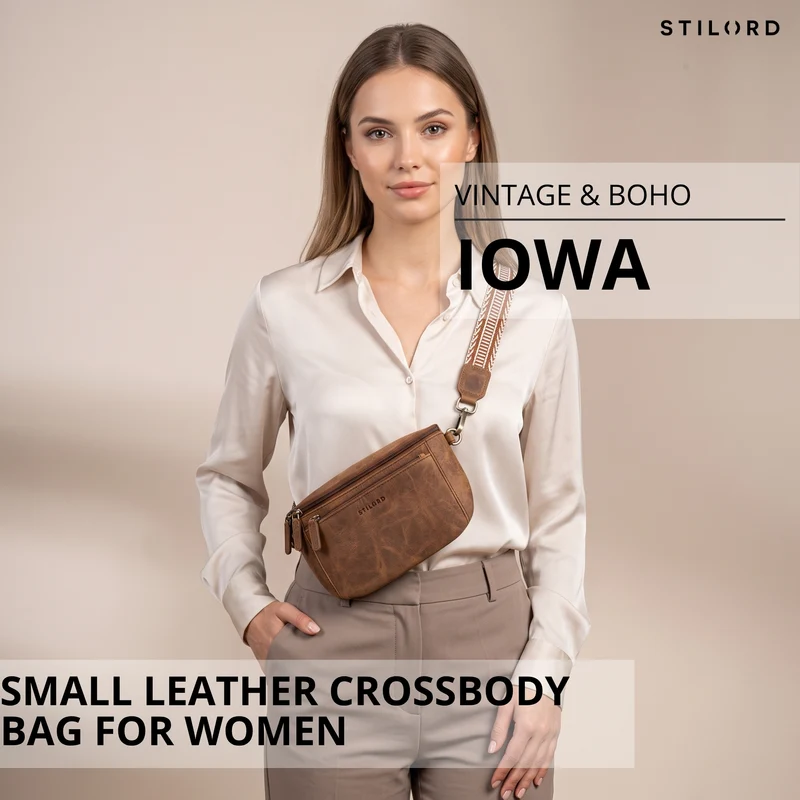 "Iowa" Crossbody Bag Damen Leder 2 in 1 Leder Bauchtasche