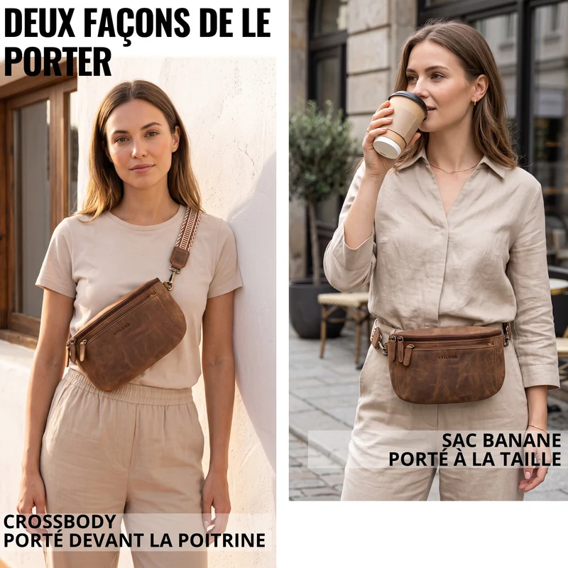 "Iowa" Crossbody Bag Damen Leder 2 in 1 Leder Bauchtasche