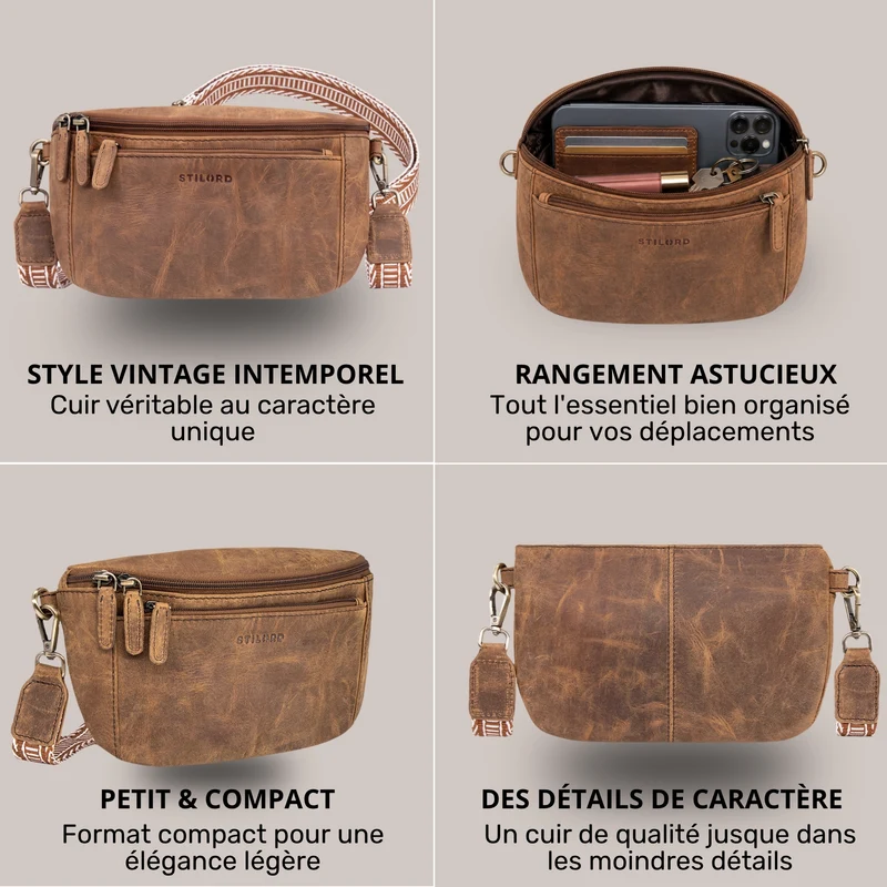 "Iowa" Crossbody Bag Damen Leder 2 in 1 Leder Bauchtasche