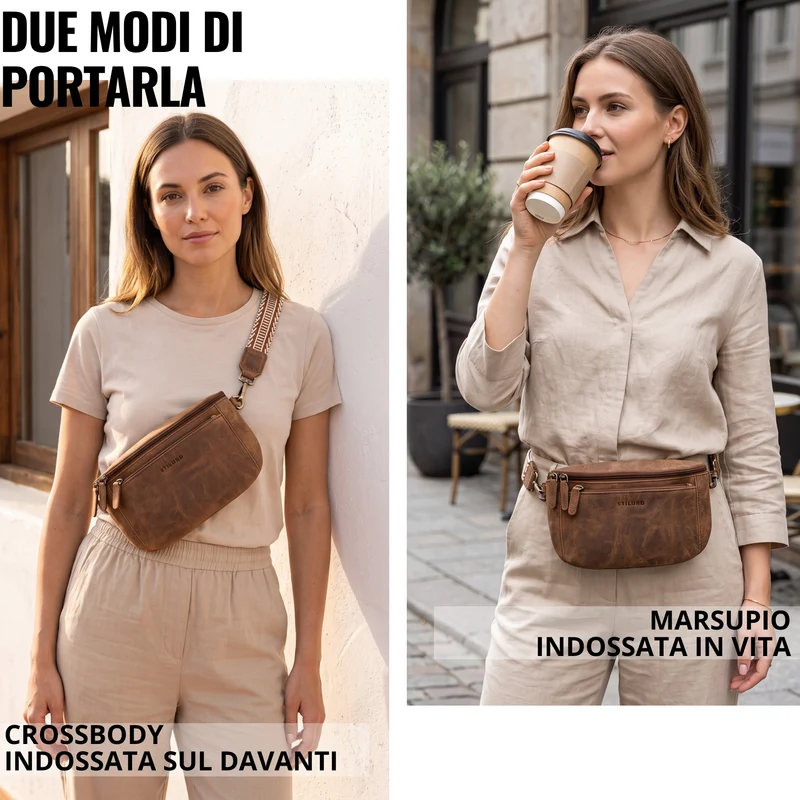 "Iowa" Crossbody Bag Damen Leder 2 in 1 Leder Bauchtasche