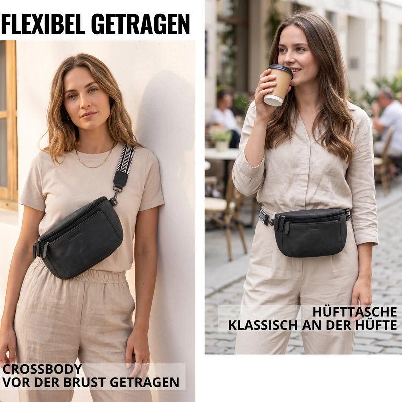 "Iowa" Crossbody Bag Damen Leder 2 in 1 Leder Bauchtasche