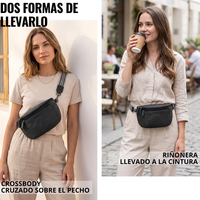"Iowa" Crossbody Bag Damen Leder 2 in 1 Leder Bauchtasche