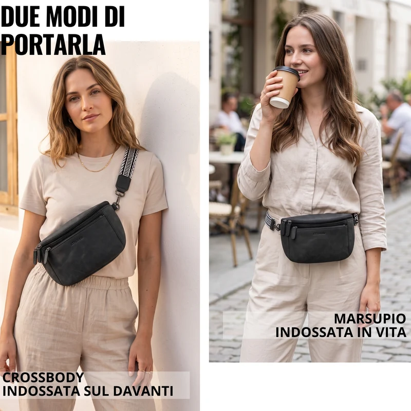 "Iowa" Crossbody Bag Damen Leder 2 in 1 Leder Bauchtasche