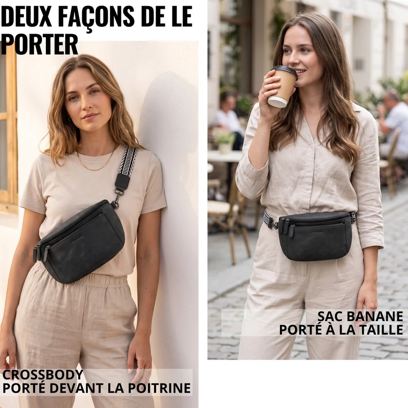 "Iowa" Crossbody Bag Damen Leder 2 in 1 Leder Bauchtasche