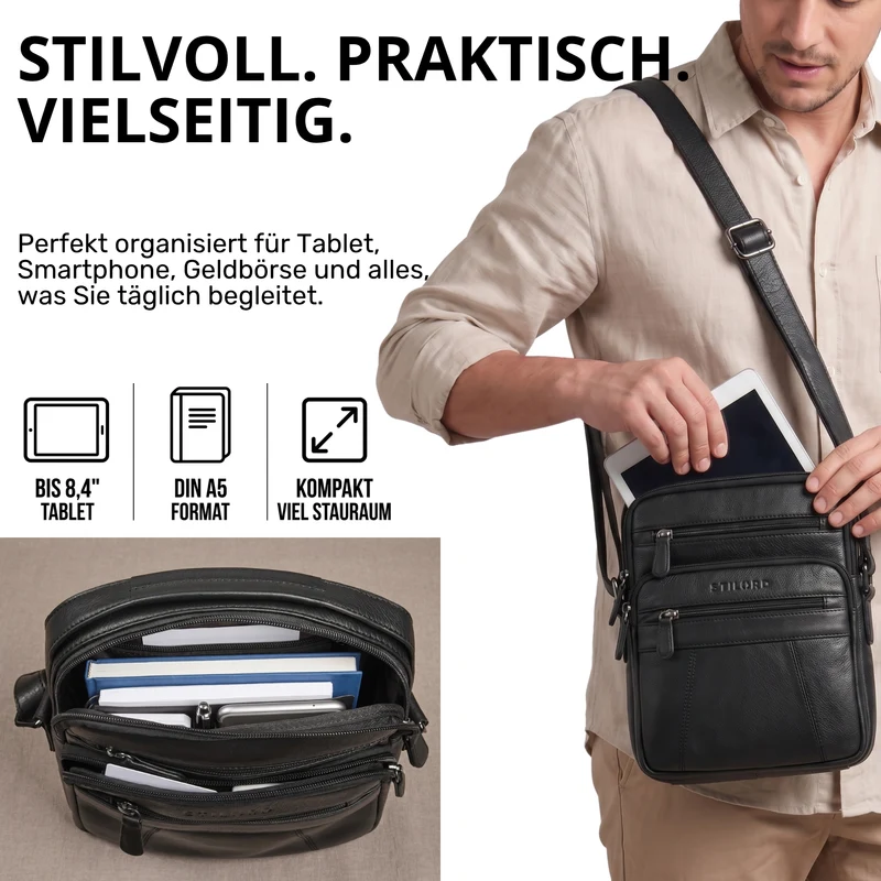 "Omar" Umhängetasche Herren Klein Leder Tablet bis 8.4 Zoll