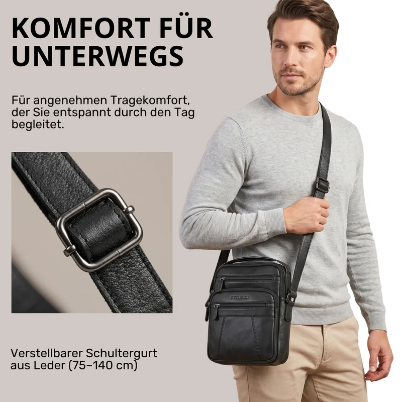 "Omar" Umhängetasche Herren Klein Leder Tablet bis 8.4 Zoll