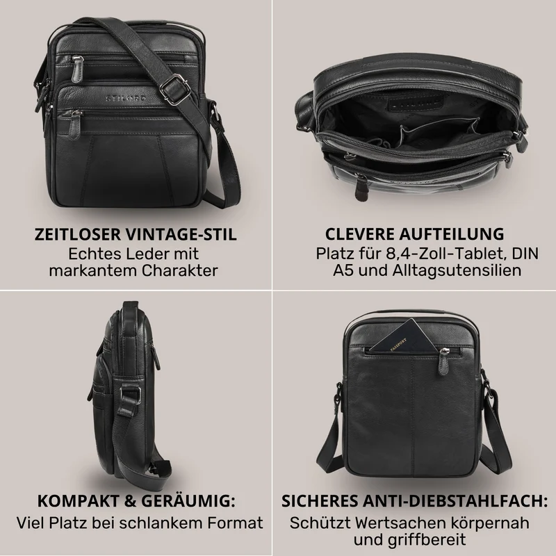 "Omar" Umhängetasche Herren Klein Leder Tablet bis 8.4 Zoll