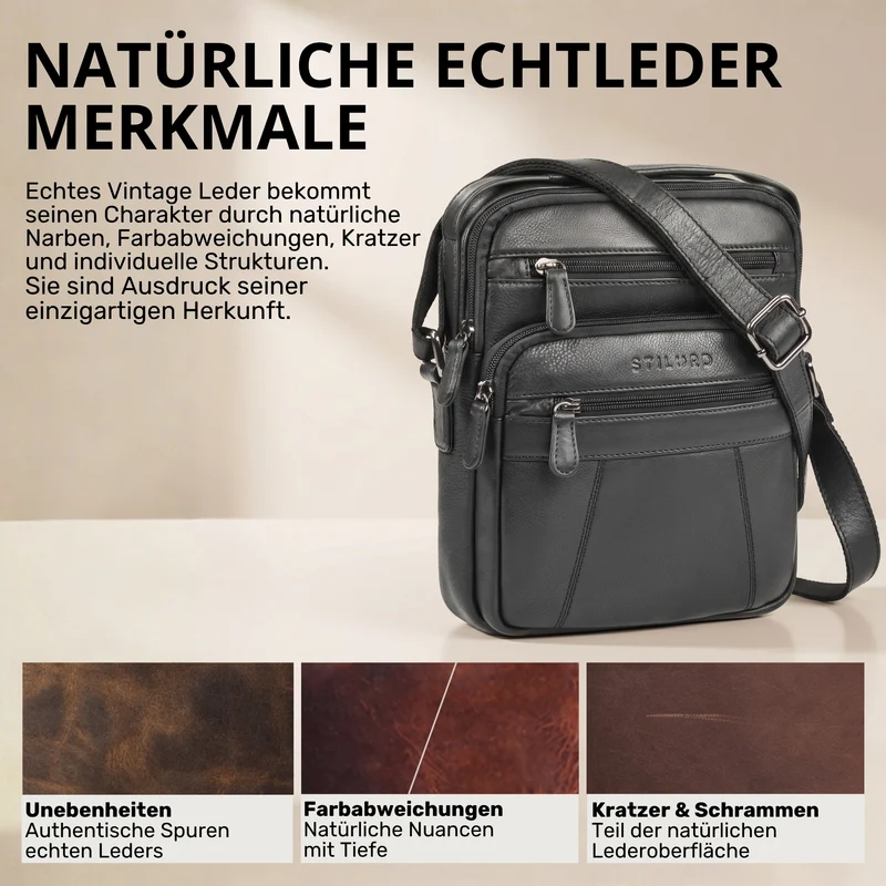 "Omar" Umhängetasche Herren Klein Leder Tablet bis 8.4 Zoll