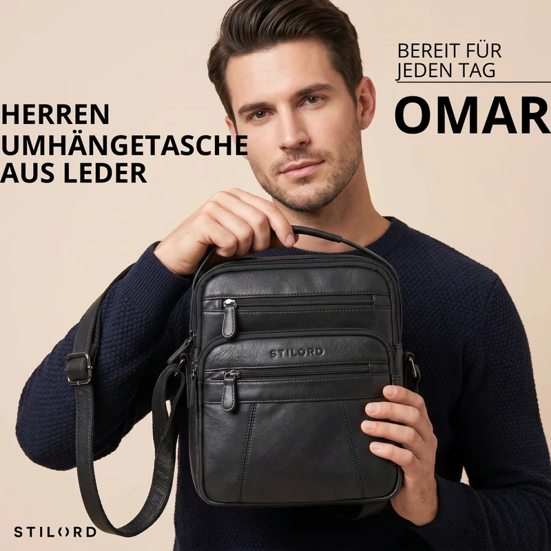 "Omar" Umhängetasche Herren Klein Leder Tablet bis 8.4 Zoll