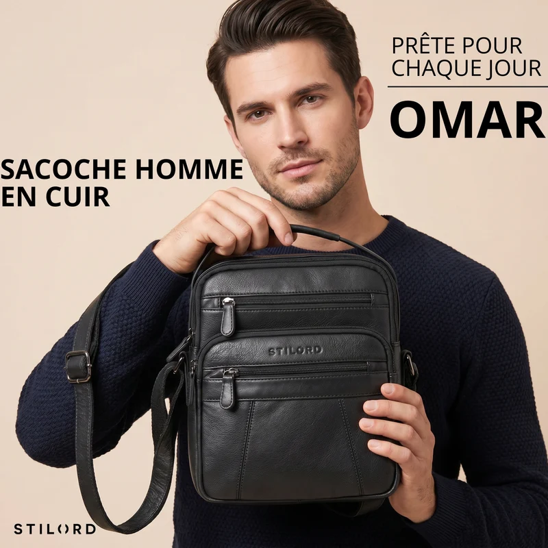 "Omar" Umhängetasche Herren Klein Leder Tablet bis 8.4 Zoll