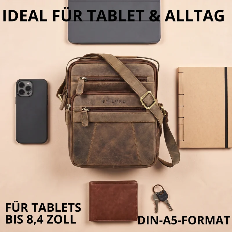 "Omar" Umhängetasche Herren Klein Leder Tablet bis 8.4 Zoll
