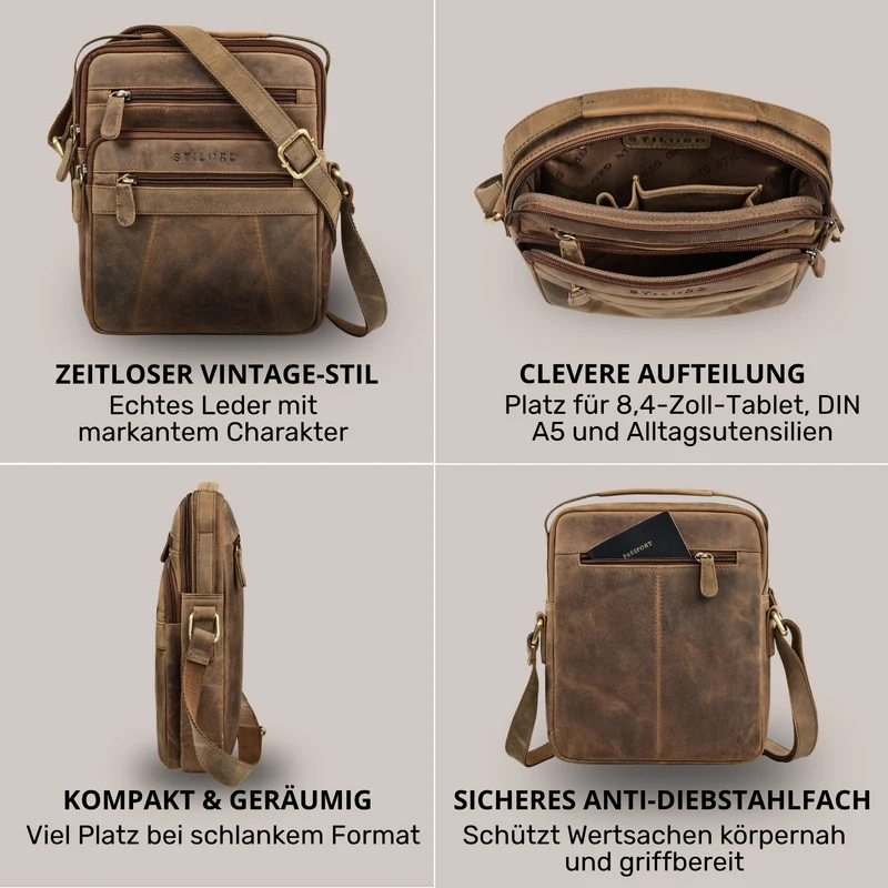 "Omar" Umhängetasche Herren Klein Leder Tablet bis 8.4 Zoll