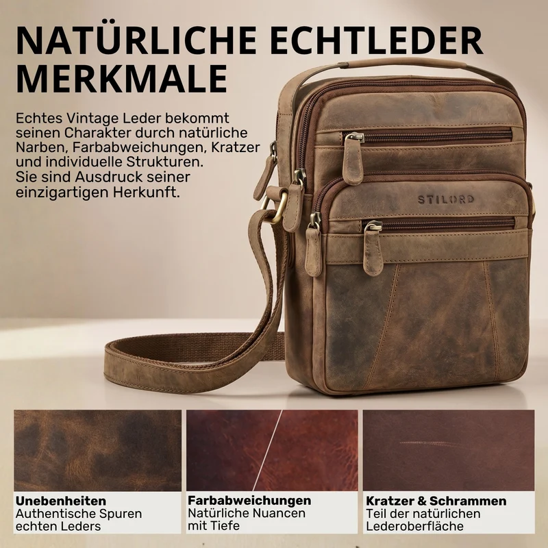 "Omar" Umhängetasche Herren Klein Leder Tablet bis 8.4 Zoll